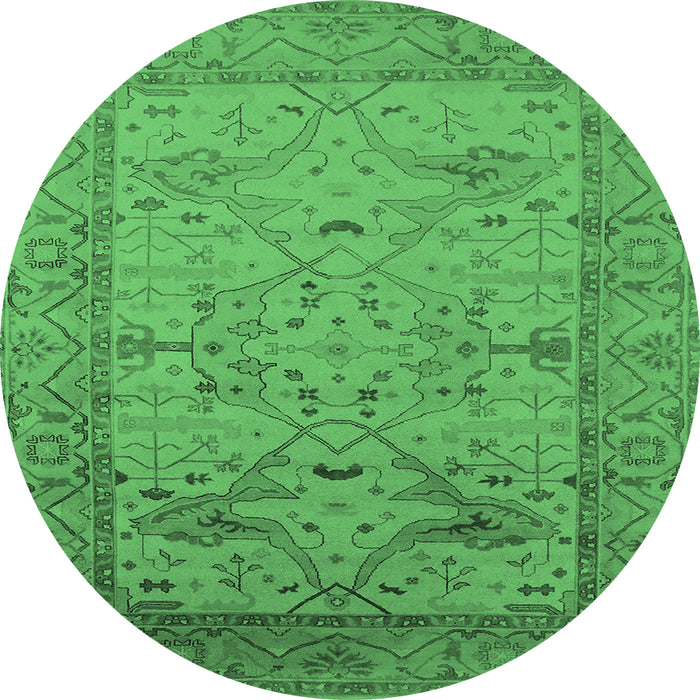 Round Machine Washable Oriental Emerald Green Industrial Area Rugs, wshurb1644emgrn