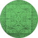 Round Machine Washable Oriental Emerald Green Industrial Area Rugs, wshurb1644emgrn