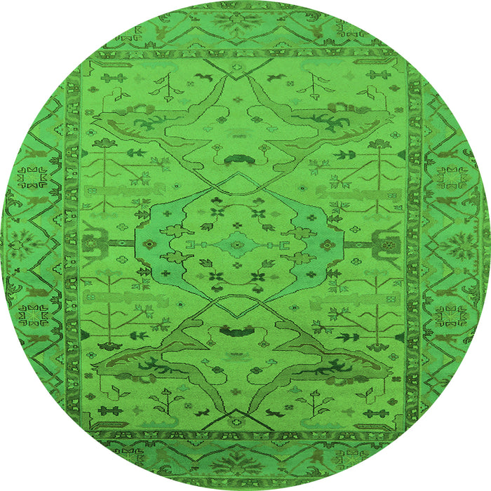 Round Machine Washable Oriental Green Industrial Area Rugs, wshurb1644grn