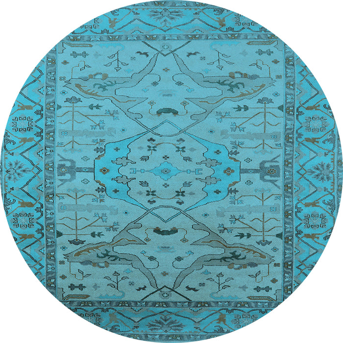 Round Machine Washable Oriental Light Blue Industrial Rug, wshurb1644lblu