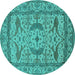 Round Machine Washable Oriental Turquoise Industrial Area Rugs, wshurb1645turq