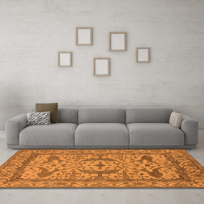 Machine Washable Oriental Orange Industrial Area Rugs in a Living Room, wshurb1645org