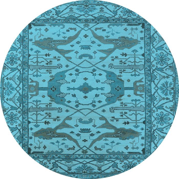 Round Machine Washable Oriental Light Blue Industrial Rug, wshurb1645lblu