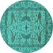 Round Oriental Turquoise Industrial Rug, urb1645turq