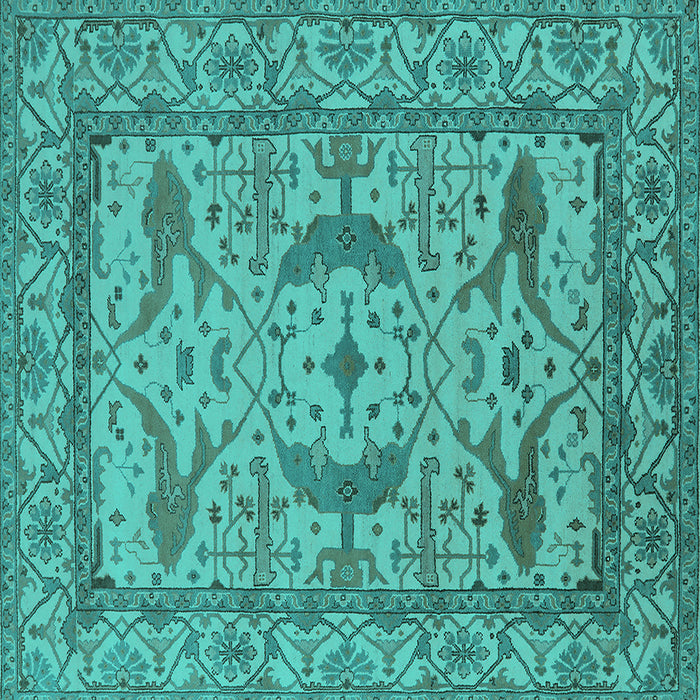 Square Machine Washable Oriental Turquoise Industrial Area Rugs, wshurb1645turq