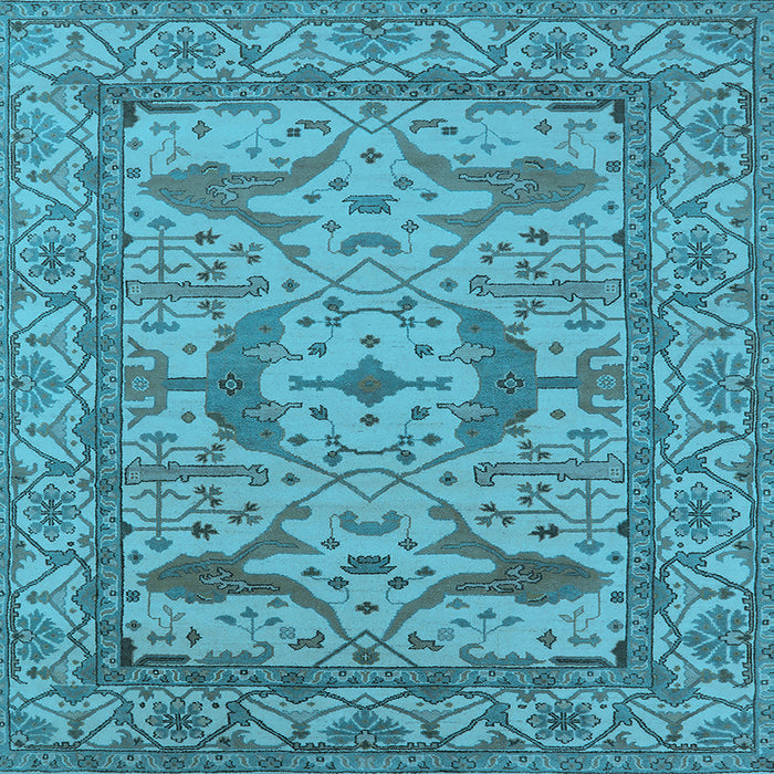 Square Machine Washable Oriental Light Blue Industrial Rug, wshurb1645lblu