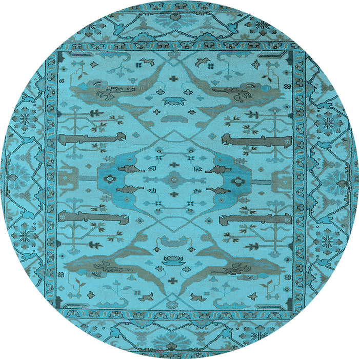 Round Machine Washable Oriental Light Blue Industrial Rug, wshurb1646lblu