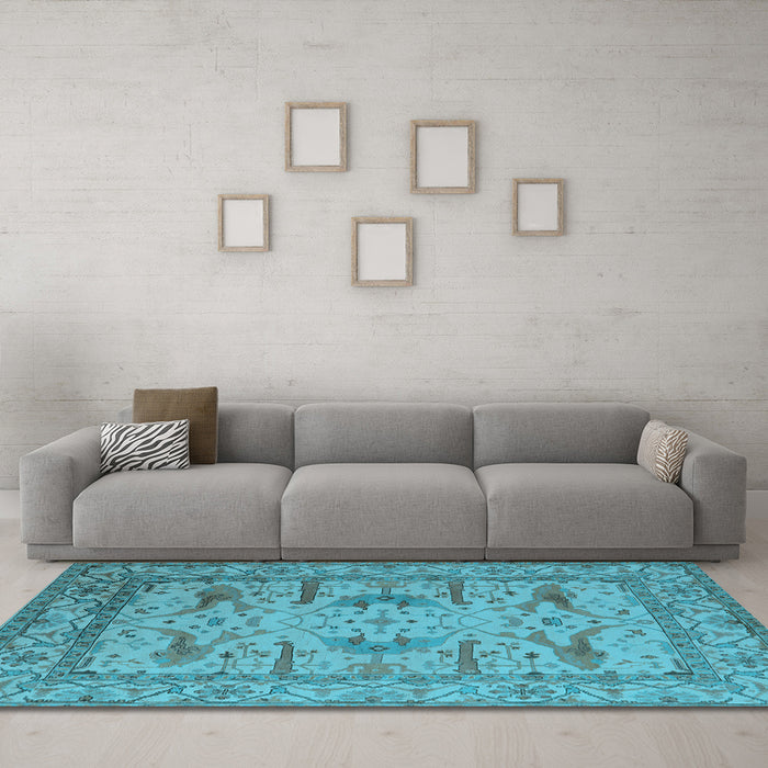 Machine Washable Oriental Light Blue Industrial Rug in a Living Room, wshurb1646lblu