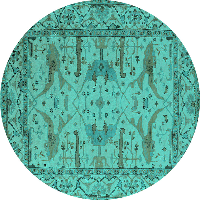 Round Machine Washable Oriental Turquoise Industrial Area Rugs, wshurb1646turq