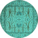 Round Machine Washable Oriental Turquoise Industrial Area Rugs, wshurb1646turq