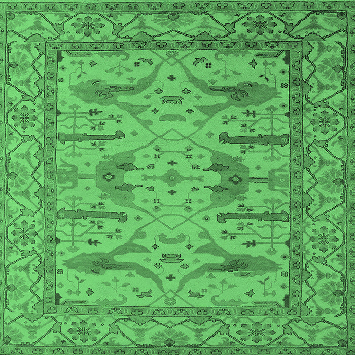 Square Machine Washable Oriental Emerald Green Industrial Area Rugs, wshurb1646emgrn