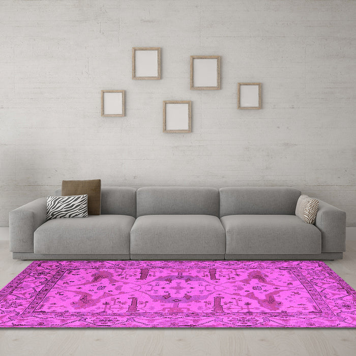 Machine Washable Oriental Pink Industrial Rug in a Living Room, wshurb1646pnk