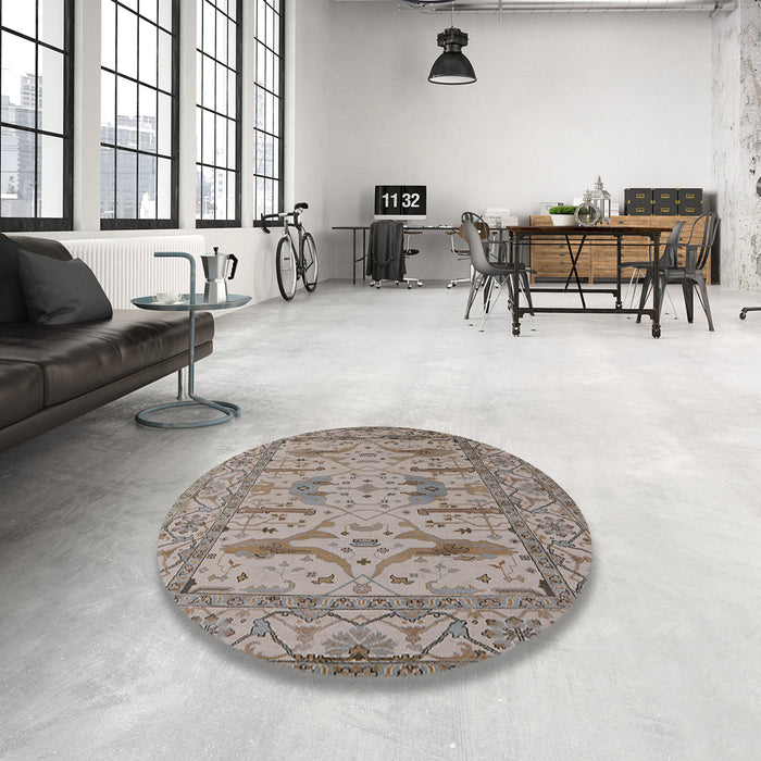 Round Machine Washable Industrial Modern Puce Purple Rug in a Office, wshurb1646