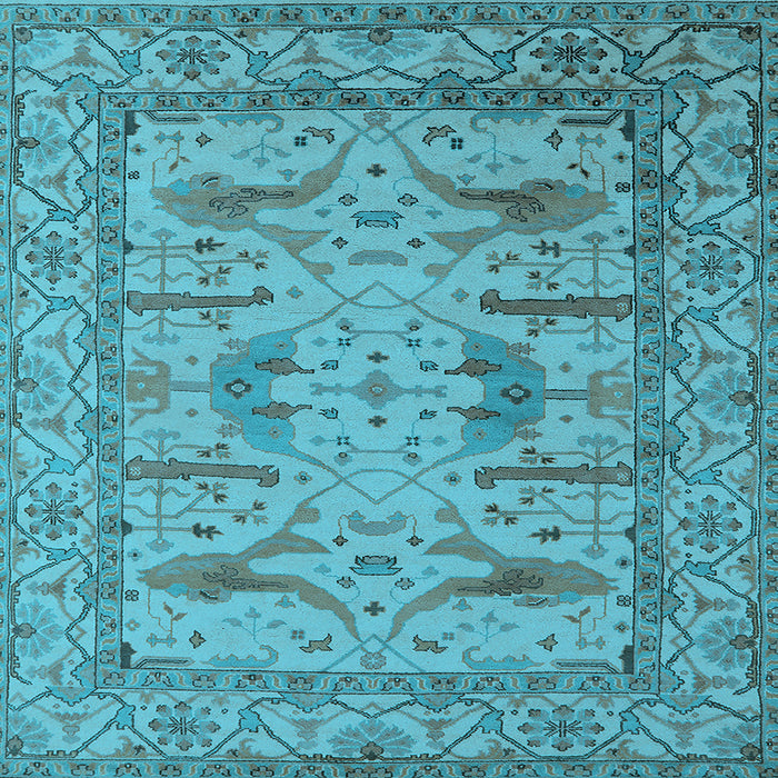 Square Machine Washable Oriental Light Blue Industrial Rug, wshurb1646lblu