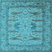 Square Machine Washable Oriental Light Blue Industrial Rug, wshurb1646lblu