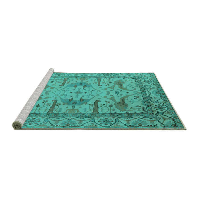 Sideview of Machine Washable Oriental Turquoise Industrial Area Rugs, wshurb1646turq