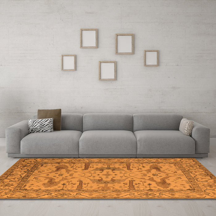 Machine Washable Oriental Orange Industrial Area Rugs in a Living Room, wshurb1646org