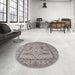 Round Machine Washable Industrial Modern Silver Pink Rug in a Office, wshurb1647