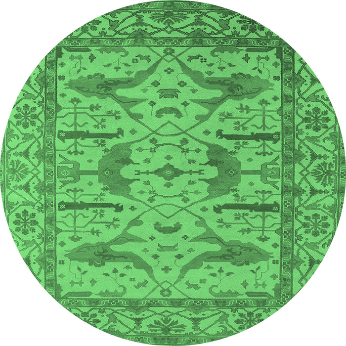 Round Machine Washable Oriental Emerald Green Industrial Area Rugs, wshurb1647emgrn