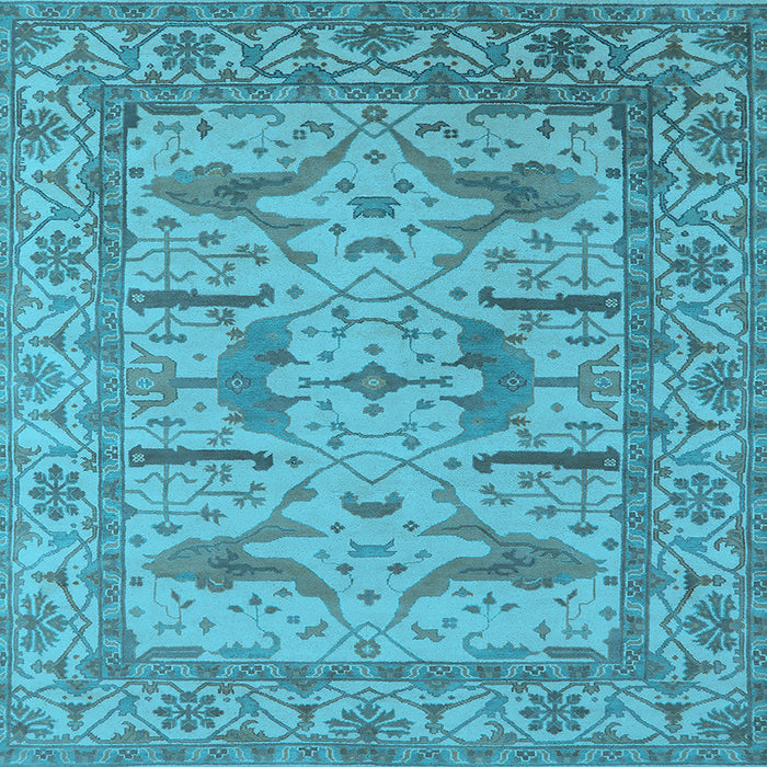 Square Machine Washable Oriental Light Blue Industrial Rug, wshurb1647lblu