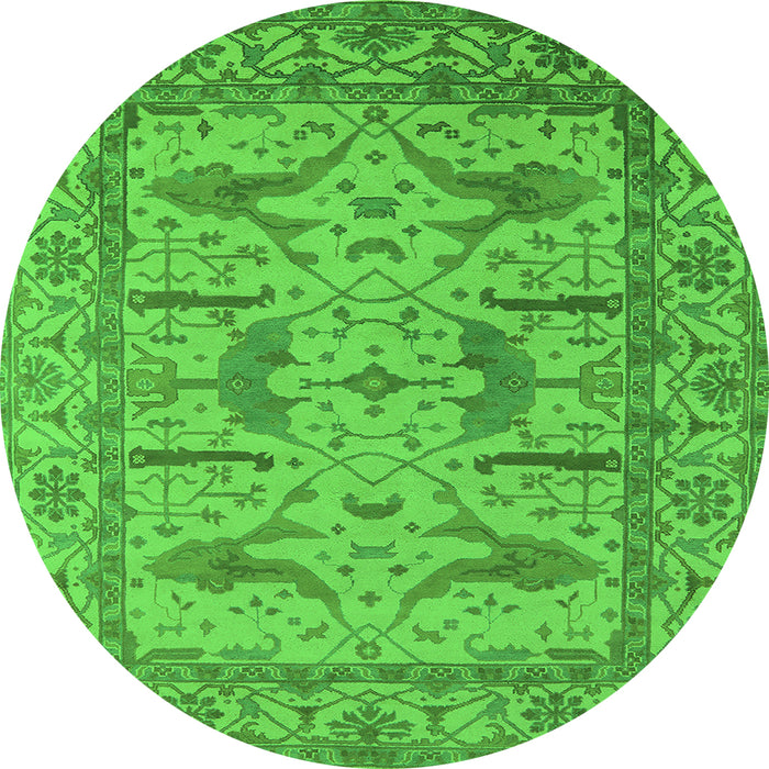 Round Machine Washable Oriental Green Industrial Area Rugs, wshurb1647grn