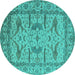 Round Machine Washable Oriental Turquoise Industrial Area Rugs, wshurb1647turq