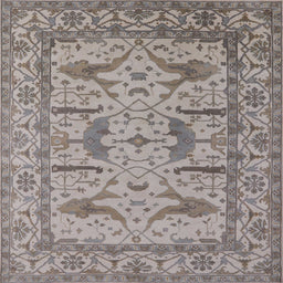 Square Mid-Century Modern Silver Pink Oriental Rug, urb1647