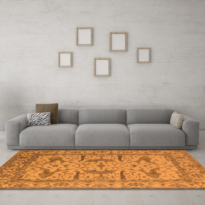 Machine Washable Oriental Orange Industrial Area Rugs in a Living Room, wshurb1647org