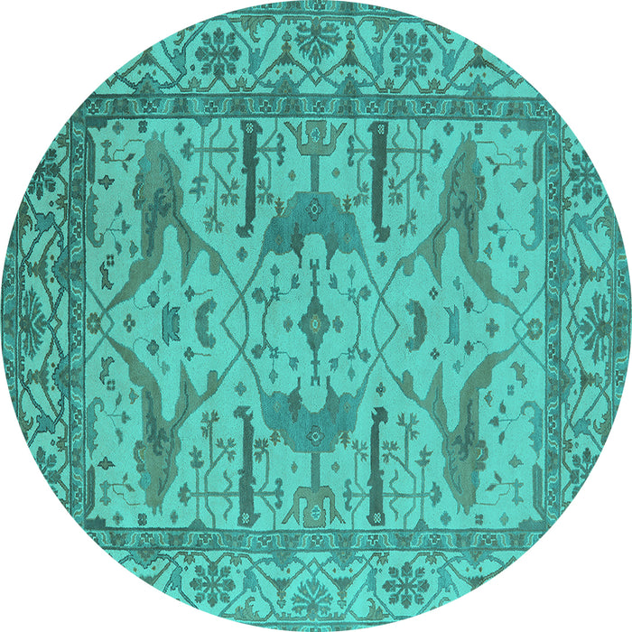 Round Oriental Turquoise Industrial Rug, urb1647turq