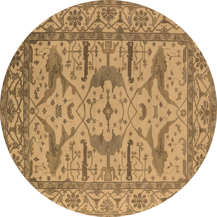 Round Machine Washable Oriental Brown Industrial Rug, wshurb1647brn