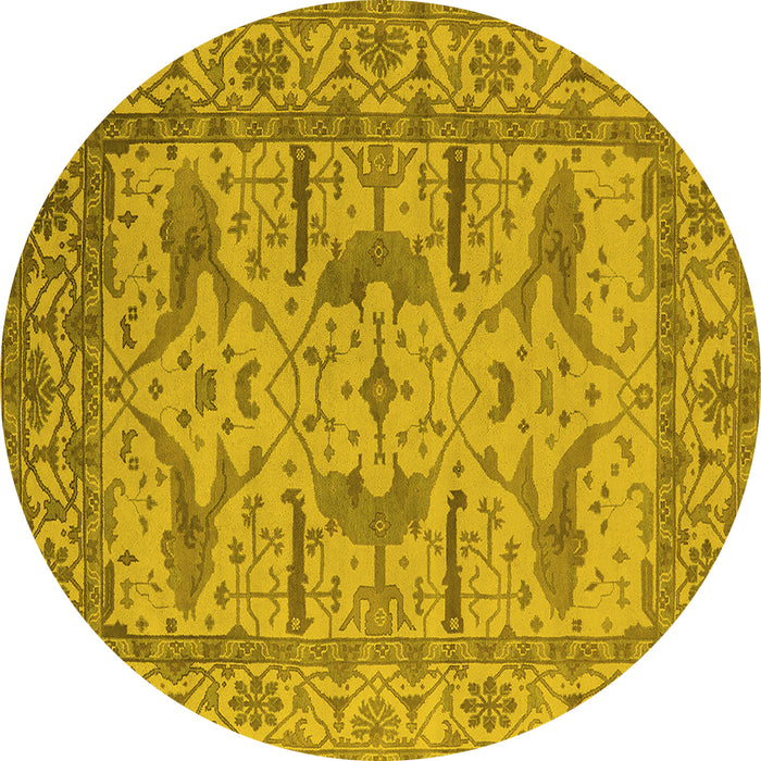 Round Machine Washable Oriental Yellow Industrial Rug, wshurb1647yw