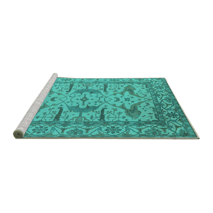Sideview of Machine Washable Oriental Turquoise Industrial Area Rugs, wshurb1647turq