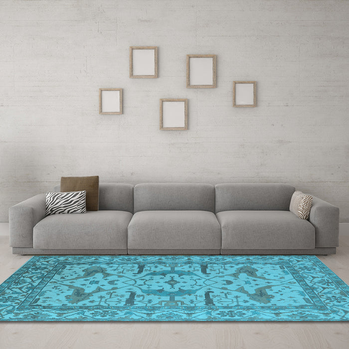 Machine Washable Oriental Light Blue Industrial Rug in a Living Room, wshurb1647lblu