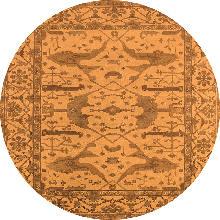 Round Machine Washable Oriental Orange Industrial Area Rugs, wshurb1647org