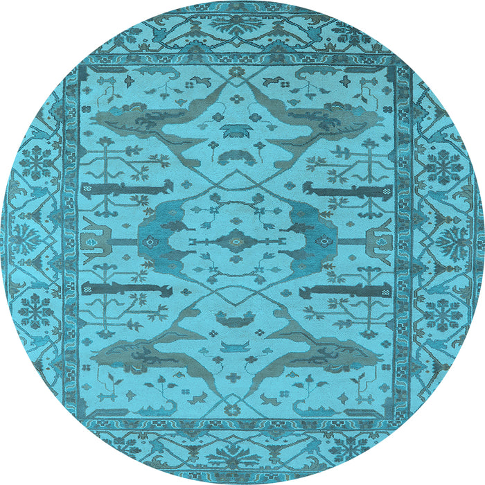 Round Machine Washable Oriental Light Blue Industrial Rug, wshurb1647lblu