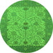 Round Machine Washable Oriental Green Industrial Area Rugs, wshurb1648grn