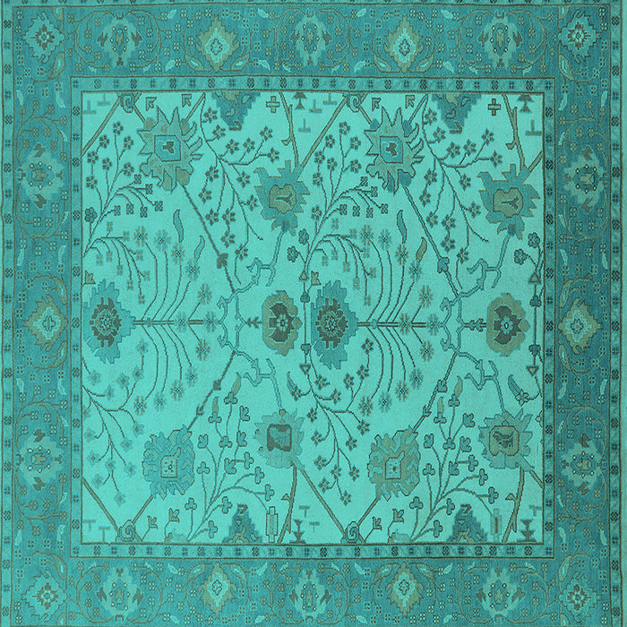 Square Machine Washable Oriental Turquoise Industrial Area Rugs, wshurb1648turq