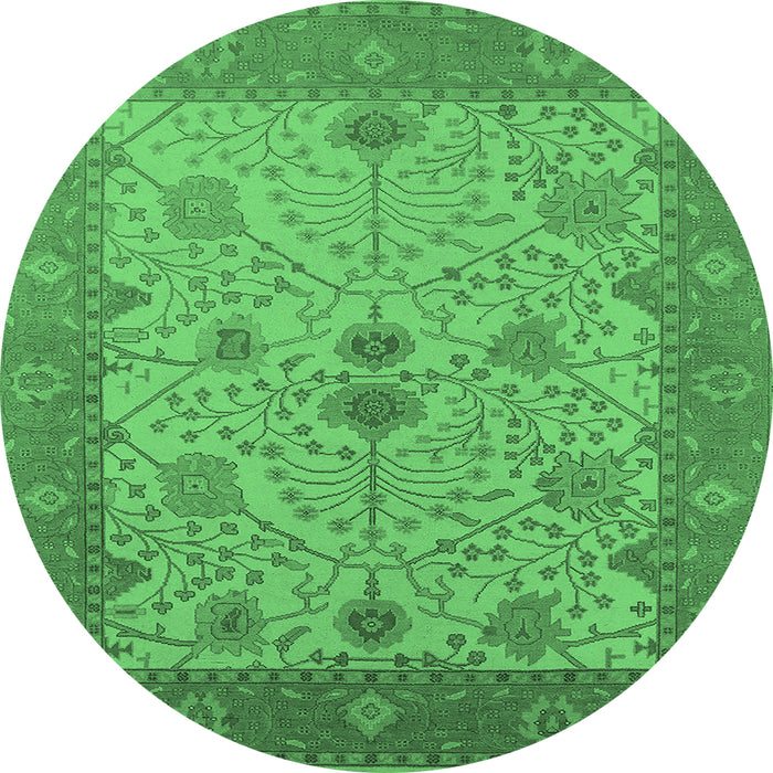 Round Machine Washable Oriental Emerald Green Industrial Area Rugs, wshurb1648emgrn