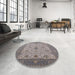 Round Mid-Century Modern Sandstone Brown Oriental Rug in a Office, urb1648