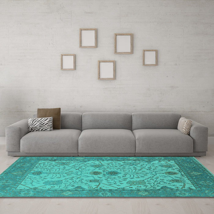 Machine Washable Oriental Turquoise Industrial Area Rugs in a Living Room,, wshurb1648turq