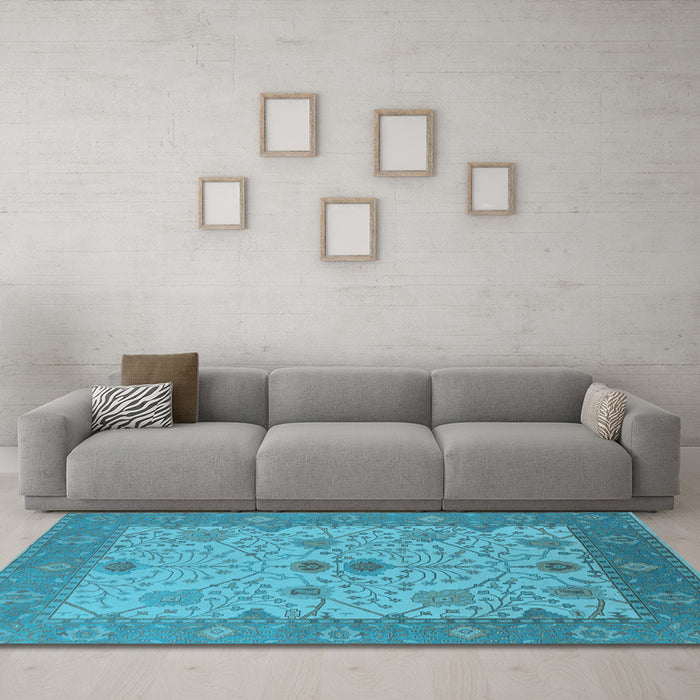 Machine Washable Oriental Light Blue Industrial Rug in a Living Room, wshurb1648lblu
