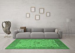 Machine Washable Oriental Emerald Green Industrial Area Rugs in a Living Room,, wshurb1648emgrn