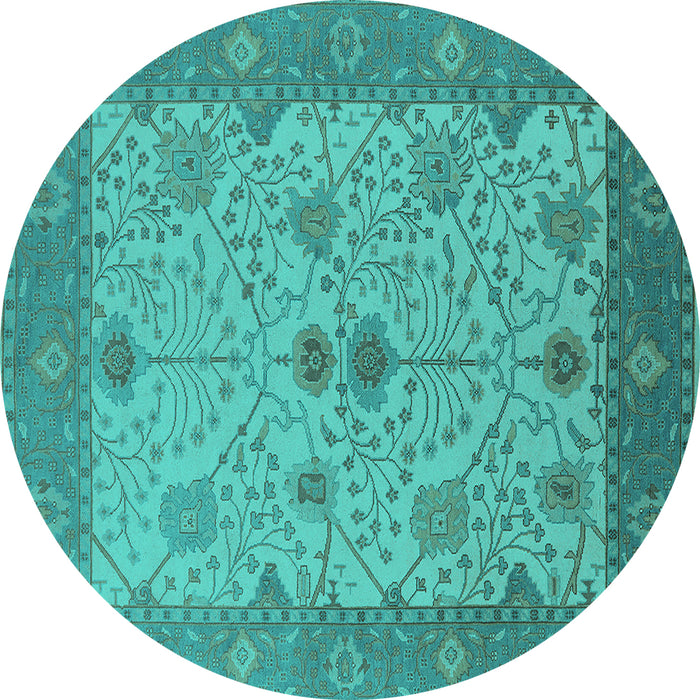 Round Oriental Turquoise Industrial Rug, urb1648turq