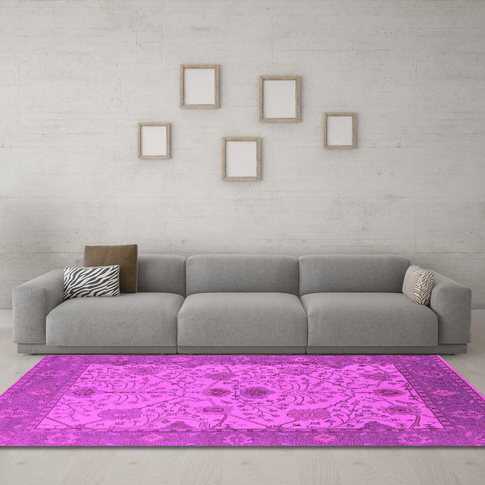 Machine Washable Oriental Pink Industrial Rug in a Living Room, wshurb1648pnk