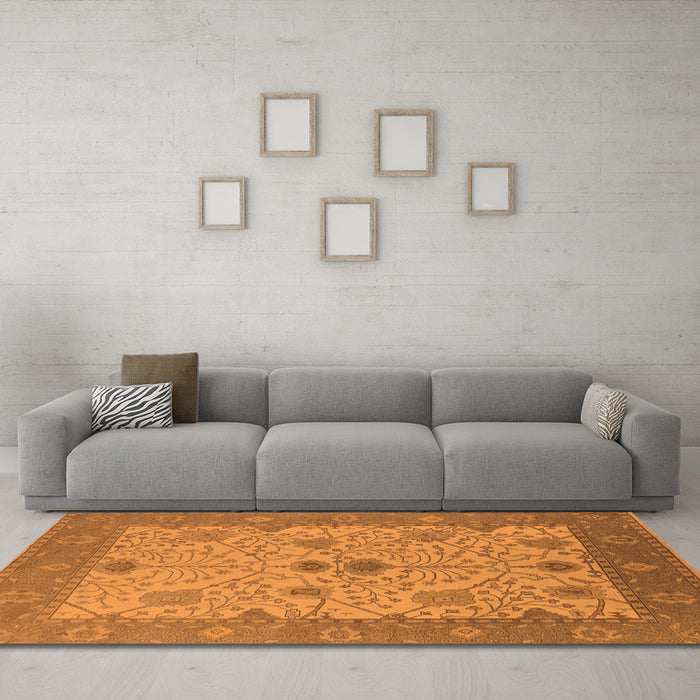 Machine Washable Oriental Orange Industrial Area Rugs in a Living Room, wshurb1648org