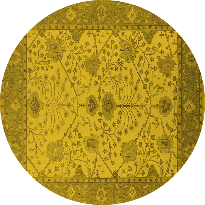 Round Machine Washable Oriental Yellow Industrial Rug, wshurb1648yw