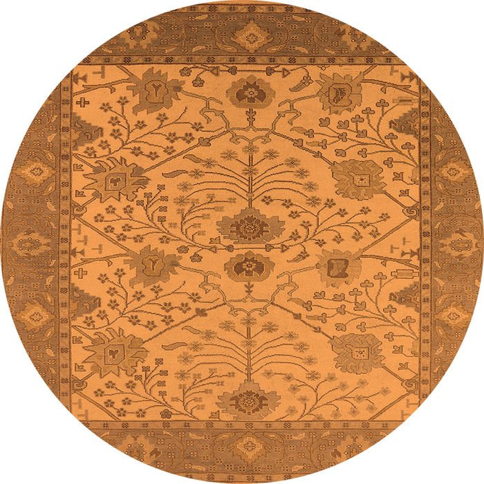 Round Machine Washable Oriental Orange Industrial Area Rugs, wshurb1648org