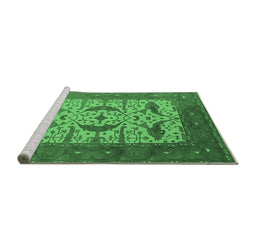 Sideview of Machine Washable Oriental Emerald Green Industrial Area Rugs, wshurb1649emgrn