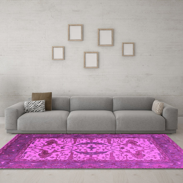 Machine Washable Oriental Pink Industrial Rug in a Living Room, wshurb1649pnk