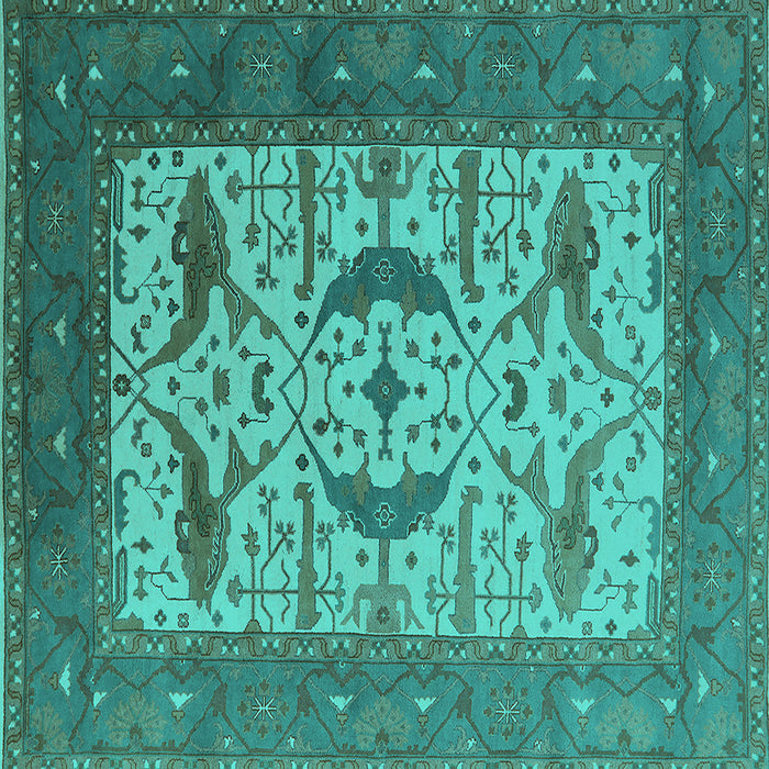 Square Machine Washable Oriental Turquoise Industrial Area Rugs, wshurb1649turq